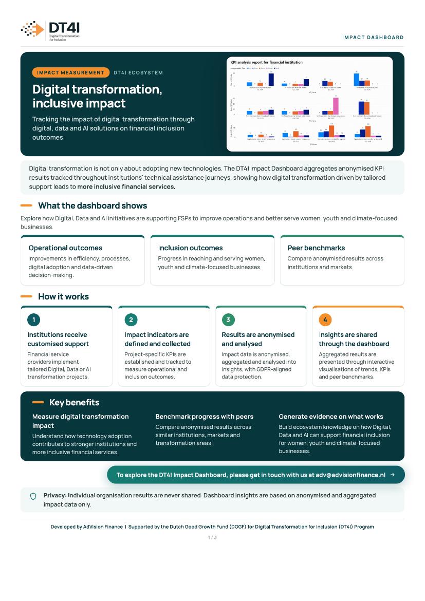 Cover of the DT4I Impact Dashboard and case studies PDF